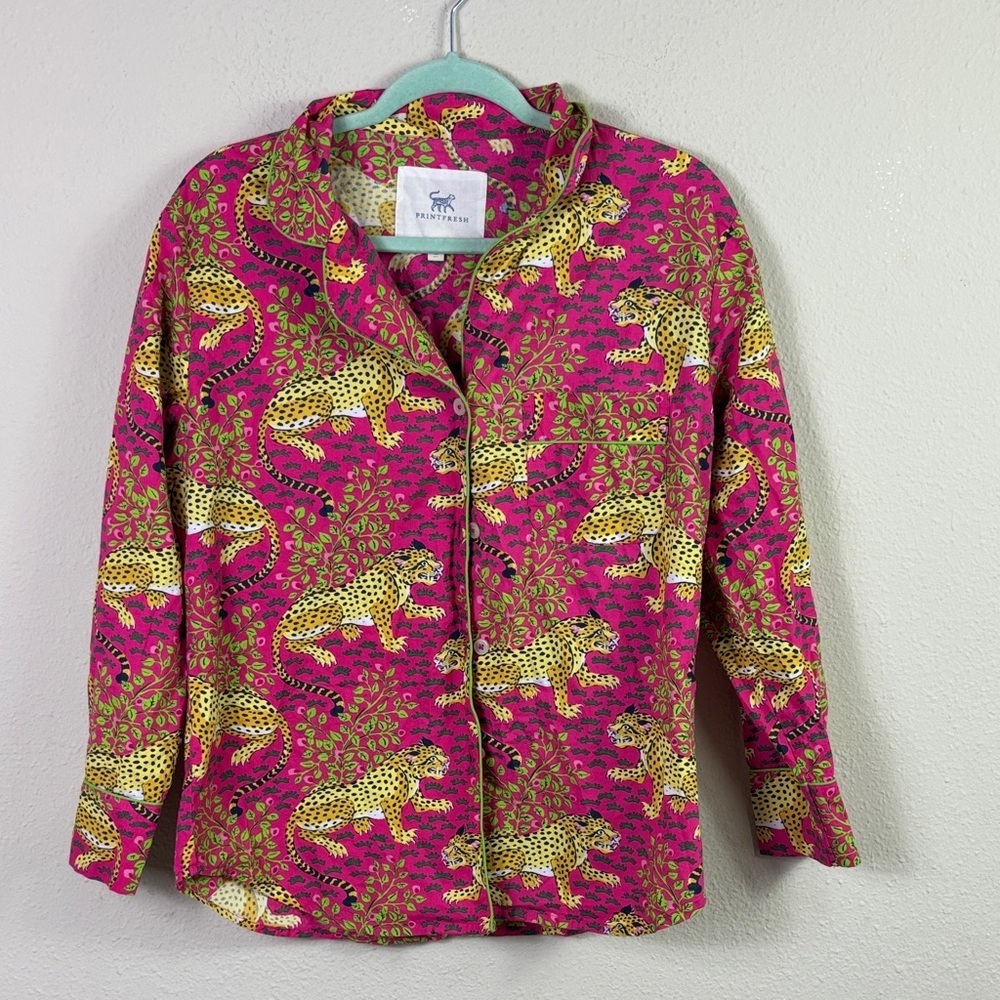 Printfresh Hot Pink in Bagheera Animal Print Long Sleeve Button Down PJ size XS